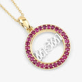Round Pink Ruby Prong Gold Plated Silver Mom Circle Pendant Necklace by Fine Color Jewels