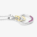 Round Pink Ruby Prong Silver Double Heart Pendant Necklace by Fine Color Jewels
