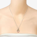 Round Pink Ruby Prong Silver Double Heart Pendant Necklace by Fine Color Jewels