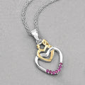 Round Pink Ruby Prong Silver Double Heart Pendant Necklace by Fine Color Jewels