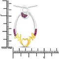 Round Pink Ruby Prong Silver Mom Heart Pendant Necklace by Fine Color Jewels