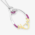 Round Pink Ruby Prong Silver Mom Heart Pendant Necklace by Fine Color Jewels