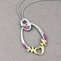 Round Pink Ruby Prong Silver Mom Heart Pendant Necklace by Fine Color Jewels
