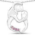 Round Pink Ruby Prong Silver Mom Pendant Necklace by Fine Color Jewels