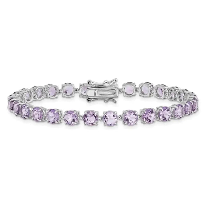 Round Purple Amethyst Prong Sterling Silver Tennis Bracelet by Fine Color Jewels