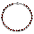 Round Red Garnet & Diamond Prong Sterling Silver Tennis Bracelet by Fine Color Jewels