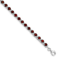 Round Red Garnet & Diamond Prong Sterling Silver Tennis Bracelet by Fine Color Jewels