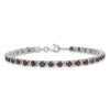 Round Red Garnet & Diamond Prong Sterling Silver Tennis Bracelet