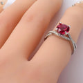 Round Red Lab Grown Ruby Prong Silver Twisted Band Solitaire Ring by Fine Color Jewels