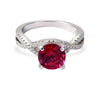 Round Red Lab Grown Ruby Prong Silver Twisted Band Solitaire Ring