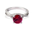 Round Red Lab Grown Ruby Prong Silver Twisted Band Solitaire Ring by Fine Color Jewels