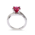 Round Red Lab Grown Ruby Prong Silver Twisted Band Solitaire Ring by Fine Color Jewels