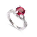 Round Red Lab Grown Ruby Prong Silver Twisted Band Solitaire Ring by Fine Color Jewels