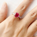 Round Red Lab Grown Ruby Prong Silver Twisted Band Solitaire Ring by Fine Color Jewels