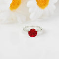 Round Red Lab Grown Ruby Prong Silver Twisted Band Solitaire Ring by Fine Color Jewels