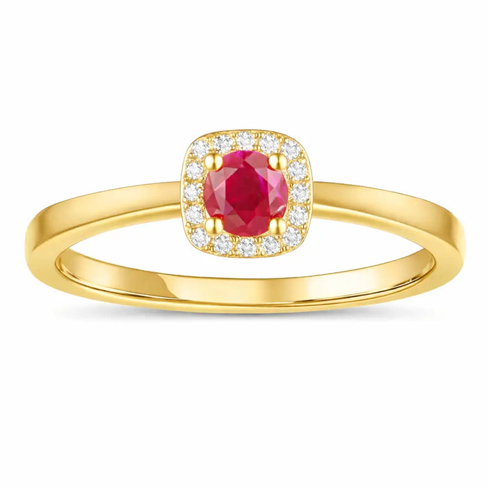 Round Red Ruby 22k Gold Vermeil Prong Petite Halo Ring by Fine Color Jewels