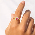 Round Red Ruby 22k Gold Vermeil Prong Petite Halo Ring by Fine Color Jewels