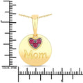 Round Red Ruby Prong Gold Plated Silver Mom Heart Pendant Necklace by Fine Color Jewels