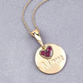 Round Red Ruby Prong Gold Plated Silver Mom Heart Pendant Necklace by Fine Color Jewels