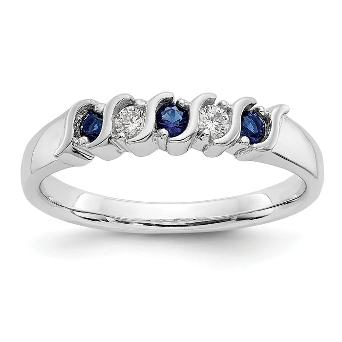 Round Sapphire Diamond Prong 10K Gold Five Stone Ring by Fine Color Jewels