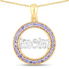 Round Violet Tanzanite Prong Gold Plated Silver Mom Circle Pendant Necklace