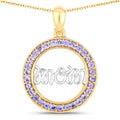 Round Violet Tanzanite Prong Gold Plated Silver Mom Circle Pendant Necklace by Fine Color Jewels