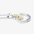 Round Violet Tanzanite Prong Silver Double Heart Pendant Necklace by Fine Color Jewels