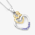 Round Violet Tanzanite Prong Silver Double Heart Pendant Necklace by Fine Color Jewels