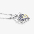 Round Violet Tanzanite Prong Silver Double Heart Pendant Necklace by Fine Color Jewels