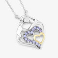 Round Violet Tanzanite Prong Silver Double Heart Pendant Necklace by Fine Color Jewels