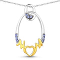 Round Violet Tanzanite Prong Silver Mom Pendant Necklace by Fine Color Jewels