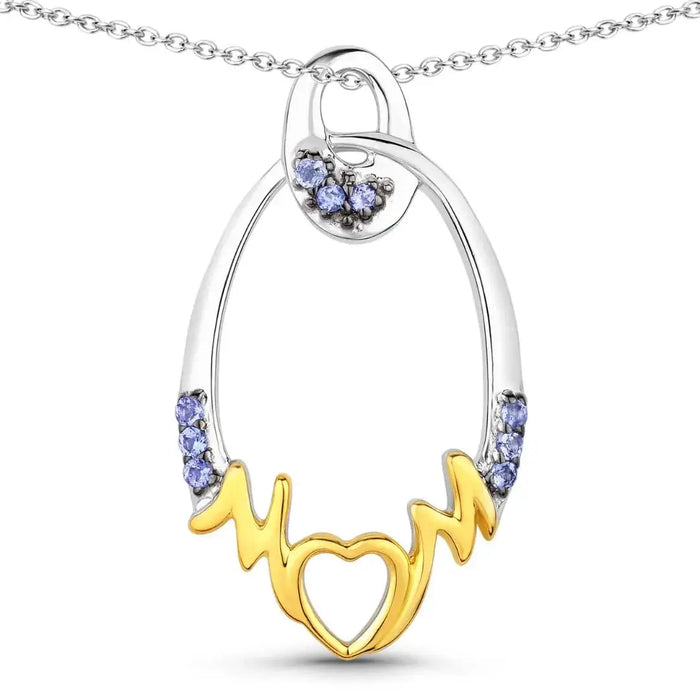 Round Violet Tanzanite Prong Silver Mom Pendant Necklace by Fine Color Jewels