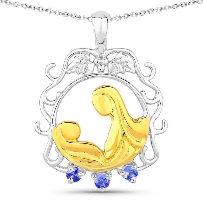 Round Violet Tanzanite Prong Silver Pendant Necklace by Fine Color Jewels