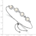 Round White Created Opal & CZ Halo Prong Sterling Silver Adjustable Bolo Bracelet by Fine Color Jewels