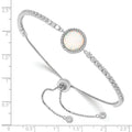 Round White Created Opal & CZ Halo Prong Sterling Silver Adjustable Bolo Bracelet by Fine Color Jewels