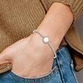 Round White Created Opal & CZ Halo Prong Sterling Silver Adjustable Bolo Bracelet by Fine Color Jewels