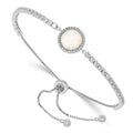 Round White Created Opal & CZ Halo Prong Sterling Silver Adjustable Bolo Bracelet by Fine Color Jewels