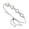 Round White Created Opal & CZ Halo Prong Sterling Silver Adjustable Bolo Bracelet