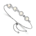 Round White Created Opal & CZ Halo Prong Sterling Silver Adjustable Bolo Bracelet by Fine Color Jewels