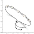 Round White Created Opal & CZ Prong Sterling Silver Adjustable Bolo Bracelet by Fine Color Jewels