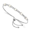 Round White Created Opal & CZ Prong Sterling Silver Adjustable Bolo Bracelet