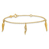 Round White Cubic Zirconia Prong 14K Yellow Gold 3 Italian Horn Dangles with Spring Ring Clasp Charm Bracelet
