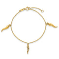 Round White Cubic Zirconia Prong 14K Yellow Gold 3 Italian Horn Dangles with Spring Ring Clasp Charm Bracelet by Fine Color Jewels