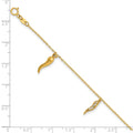 Round White Cubic Zirconia Prong 14K Yellow Gold 3 Italian Horn Dangles with Spring Ring Clasp Charm Bracelet by Fine Color Jewels