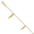 Round White Cubic Zirconia Prong 14K Yellow Gold 3 Italian Horn Dangles with Spring Ring Clasp Charm Bracelet by Fine Color Jewels