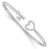 Round White Cubic Zirconia Prong Sterling Silver Heart and Key Flexible Slip-On Bangle Bracelet