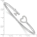 Round White Cubic Zirconia Prong Sterling Silver Heart and Key Flexible Slip-On Bangle Bracelet by Fine Color Jewels