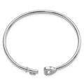 Round White Cubic Zirconia Prong Sterling Silver Heart and Key Flexible Slip-On Bangle Bracelet by Fine Color Jewels