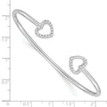 Round White Cubic Zirconia Prong Sterling Silver Two Heart Open Cuff Slip-On Bangle Bracelet by Fine Color Jewels