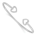 Round White Cubic Zirconia Prong Sterling Silver Two Heart Open Cuff Slip-On Bangle Bracelet by Fine Color Jewels
